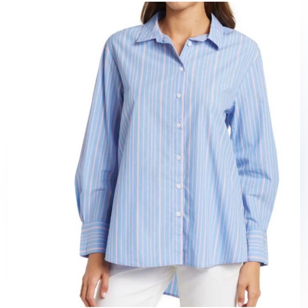 Velvet Heart Blue and Pink Striped Boyfriend Fit 100% Cotton Shirt Size XS